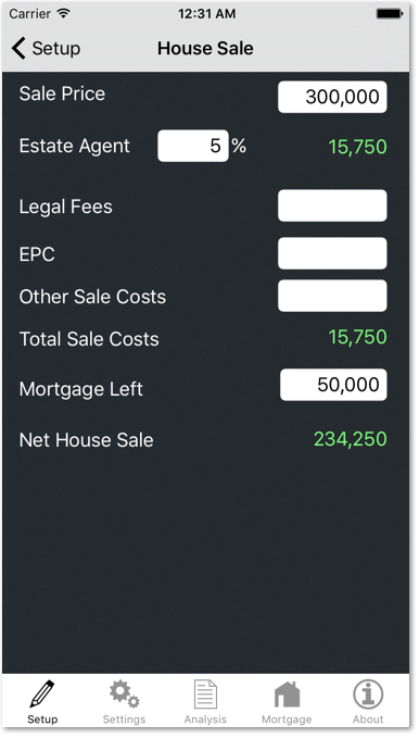 My Mortgage Mate iPhone App House Sale Screen